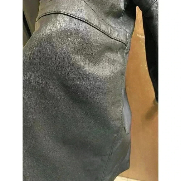 Vintage Real Leather Hooded Jacket Zip And Button Heavy Size M Pockets *Read* - Picture 10 of 16